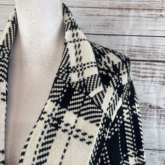 Chaps Duster Long Cardigan Sweater Plus size 2X Black Ivory Plaid Stretch Preppy - Picture 9 of 14